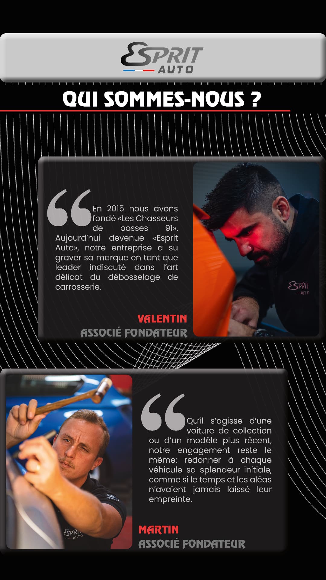 Fiche Instagram Esprit Auto — Qui sommes-nous, portraits des associés fondateurs