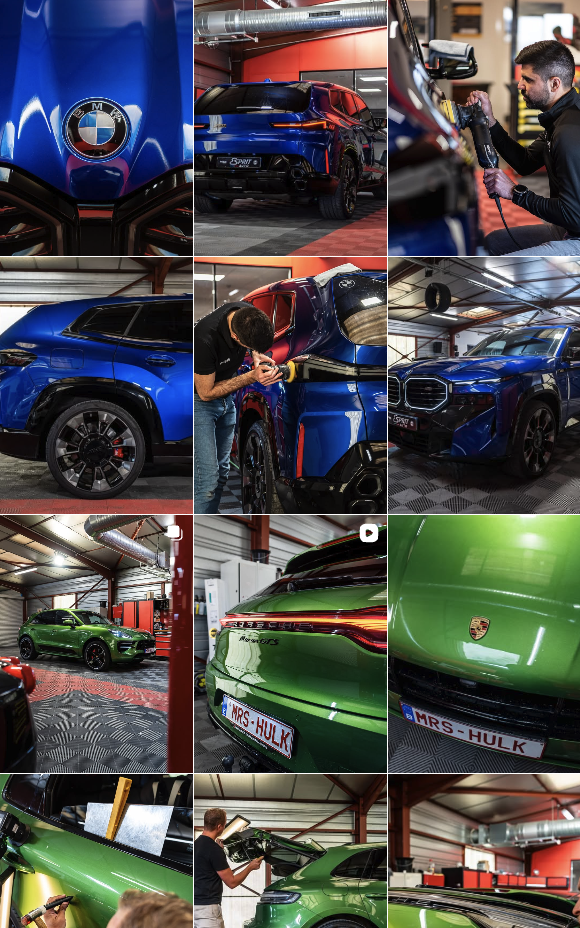 Grille Instagram Esprit Auto — séquences BMW, Porsche Macan et covering