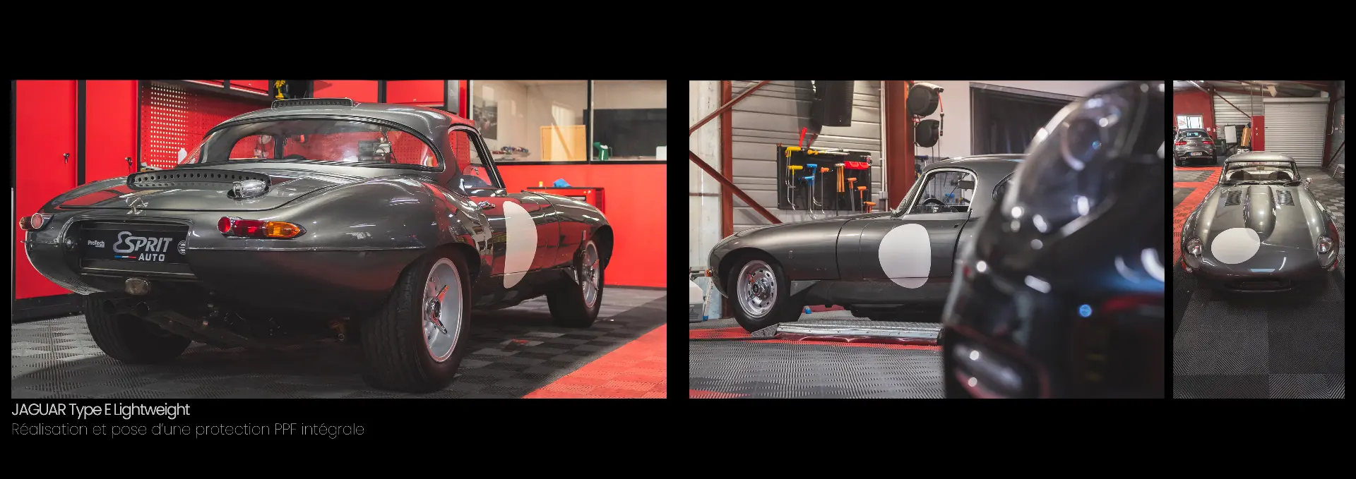 Planche du portfolio Esprit Auto — Jaguar Type E Lightweight, protection PPF intégrale