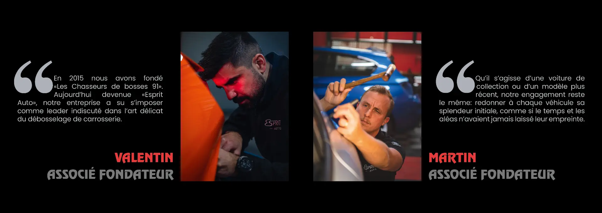 Planche du portfolio Esprit Auto — Valentin et Martin, associés fondateurs