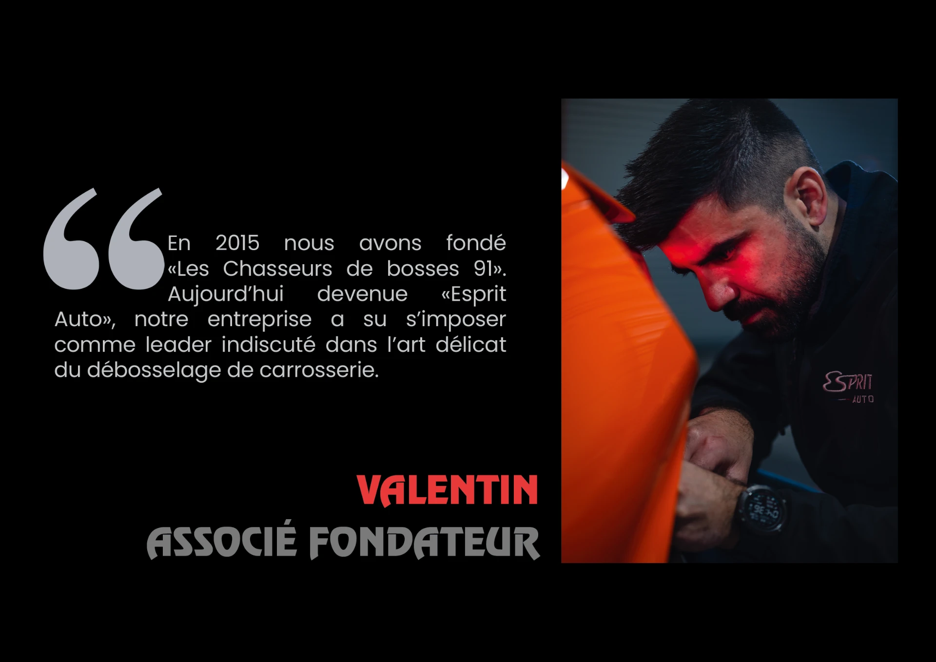 Page du portfolio Esprit Auto — Valentin, associé fondateur