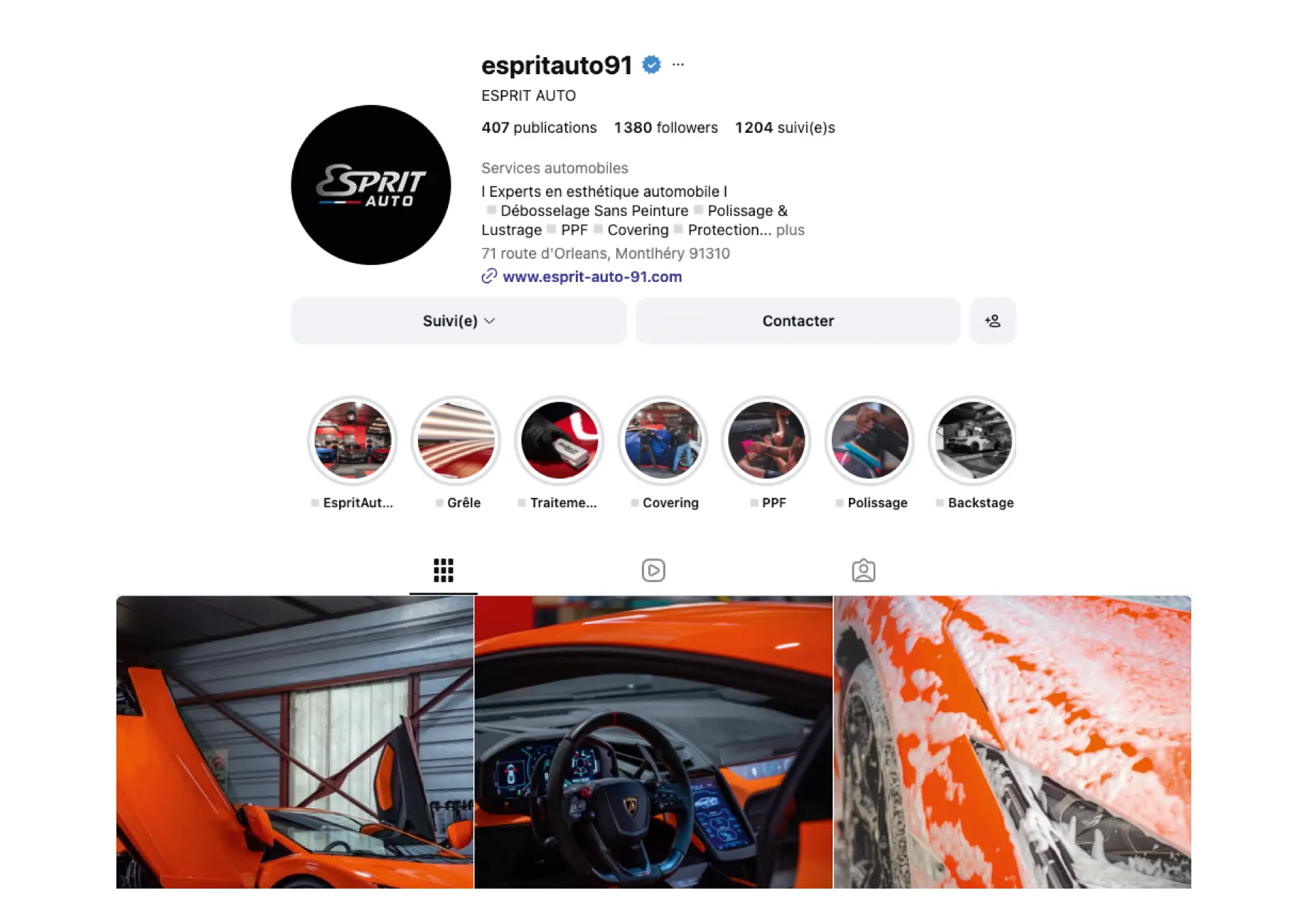 Profil Instagram Esprit Auto — présentation du compte et premières publications